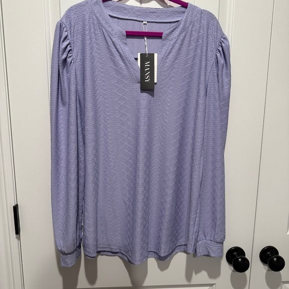 Women's Lilac Puff Shoulder Long Sleeve Top - Picture 2 of 6